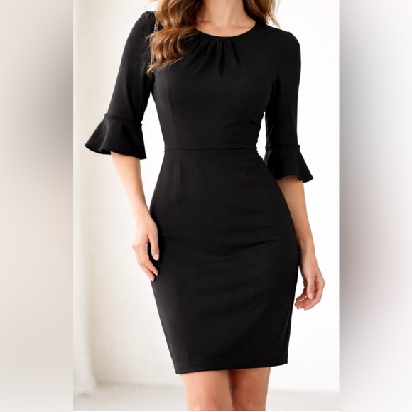 J. Crew Dresses & Skirts - J Crew Black Ponte Knit 3/4 Bell Sleeve Sheath Dress Women's Size 2